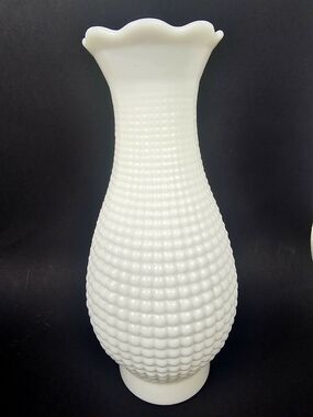 Vtg Milk Glass Corncob Cornrow Hobnail Lamp Shade Chimney Hurricane~White 10"